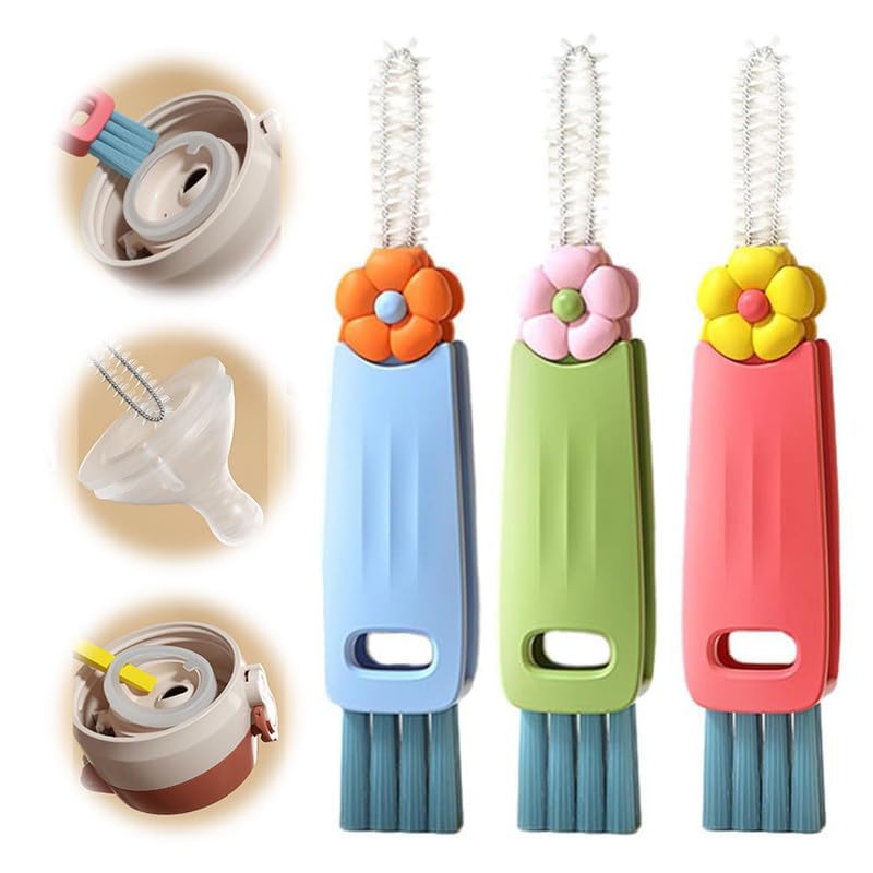 Sueea 3 in 1 Cup Lid Cleaning Brush, 2024 Multifunctional Crevice Portable Cup Lid Cleaning Brush for Bottle Gap Tight Spaces Cup (B-3 PCS) - Image 1