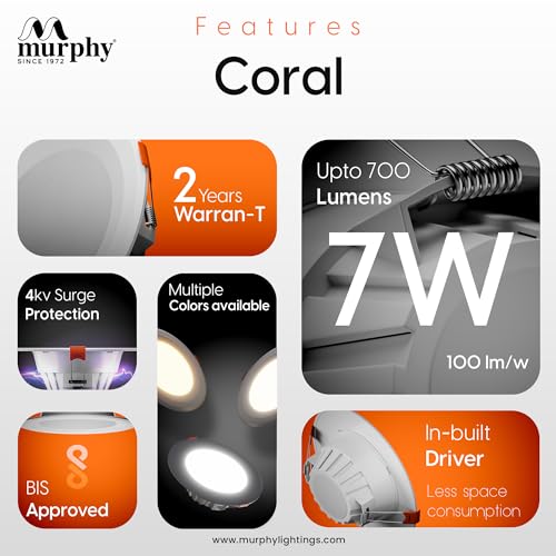 Murphy Polycarbonate Body 7W Coral LED Warm White Round Panel Conceal Down Light | Pack of 8 | Long-Lasting & Flicker-Free LED Light | Suited for 3 Inch Junction Box - Image 3
