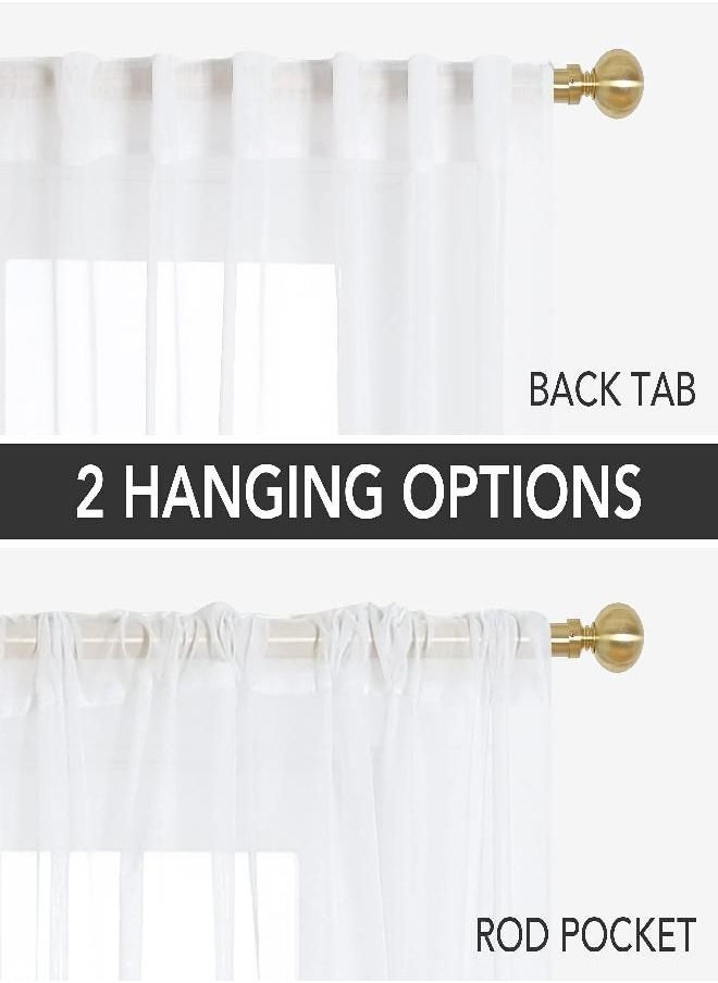 Deconovo - Deconovo White Sheer Curtains 63 Inch Length-Back Tab and Rod Pocket Voile Draperies, Semi-Transparent Sheers for Living Room, 2 Panels, 52W x 63L Inch - Image 1