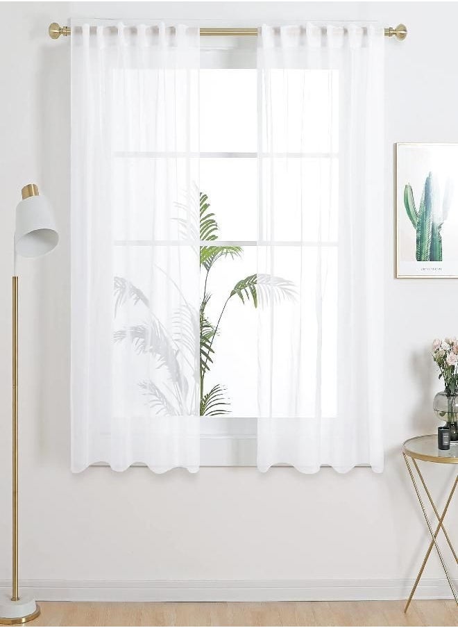Deconovo - Deconovo White Sheer Curtains 63 Inch Length-Back Tab and Rod Pocket Voile Draperies, Semi-Transparent Sheers for Living Room, 2 Panels, 52W x 63L Inch - Image 1