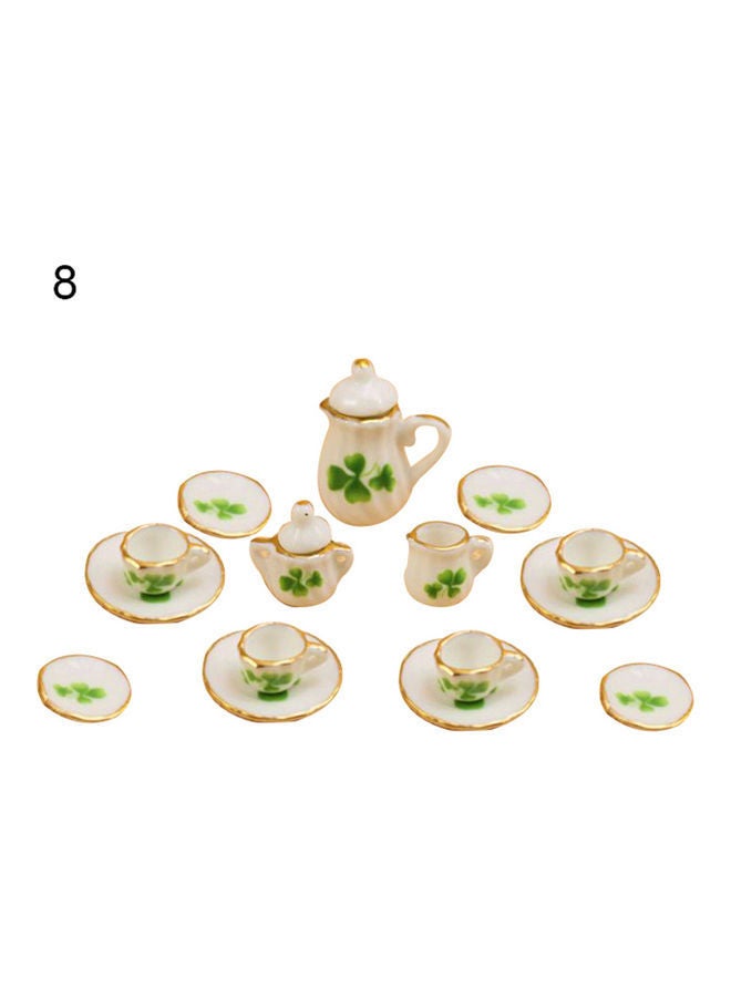 NIBEMINENT 15-Piece Ceramic Floral Tea Pot Cup Saucers Toy