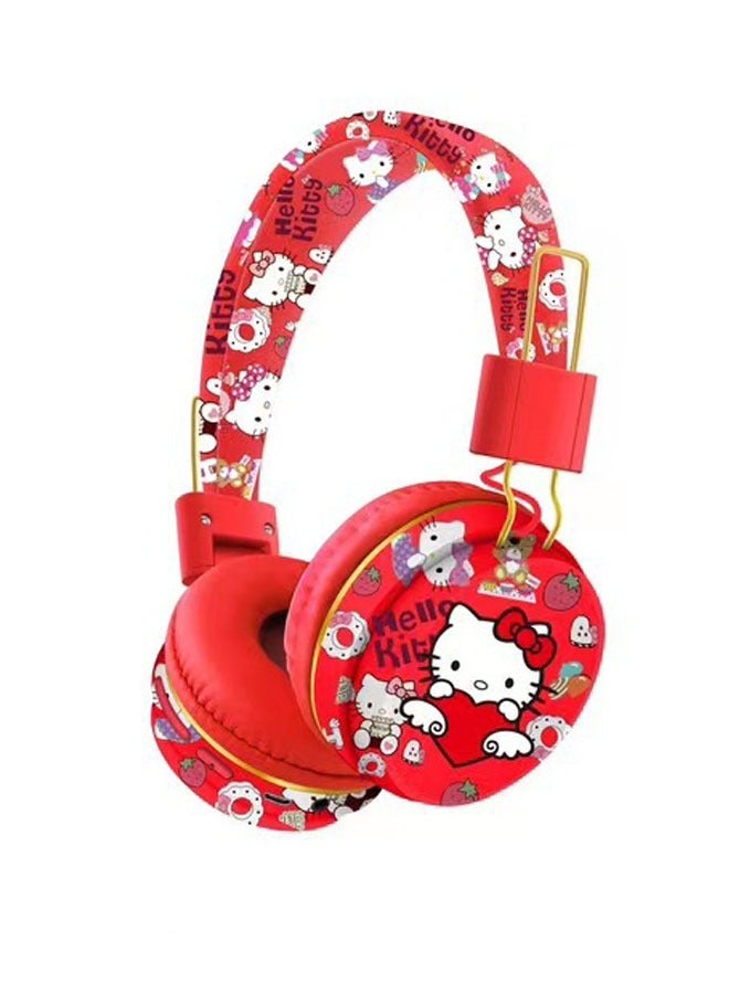Upgraded red Hello Kitty pattern Bluetooth wireless headset for children, noise-cancelling wireless headset for children, suitable for TF card, mobile phone, tablet computer  - Image 1