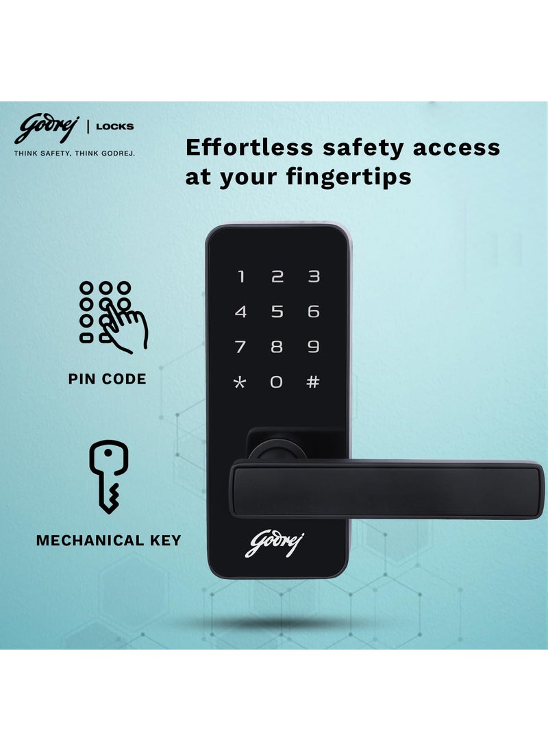 Godrej Locking Solutions and Systems - Godrej Smart Lock Catus Touch Digital Lock for Internal Wooden Doors 2in1 Access PIN Code Mechanical Key Sleek Black Finish Enhanced Security Features 3 Year Warranty - Image 1