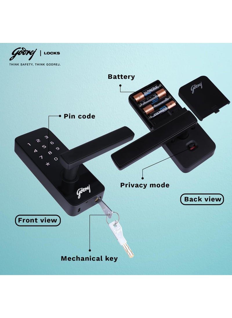Godrej Locking Solutions and Systems - Godrej Smart Lock Catus Touch Digital Lock for Internal Wooden Doors 2in1 Access PIN Code Mechanical Key Sleek Black Finish Enhanced Security Features 3 Year Warranty - Image 1