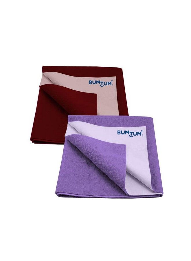 Bumtum Baby Dry Sheet Waterproof Soft Fleece Baby Bed Protector ; Antibacterial & Odour Free ; Extra Absorbant Reuseable & Washable (Maroon + Lilac Combo Large Size 100 * 140Cm Pack Of 2) - Image 1