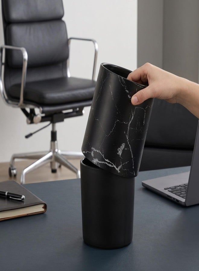 HOLIDYOYO Double Layer Marble Pattern Trash Can Round Garbage Bin - Image 3