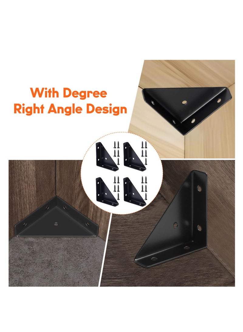 8 Pcs Black Corner Brackets for Shelves Metal Wood Triangle Braces with Screws Suitable for Desk and Bed Edges 66mm x 66mm - Image 3