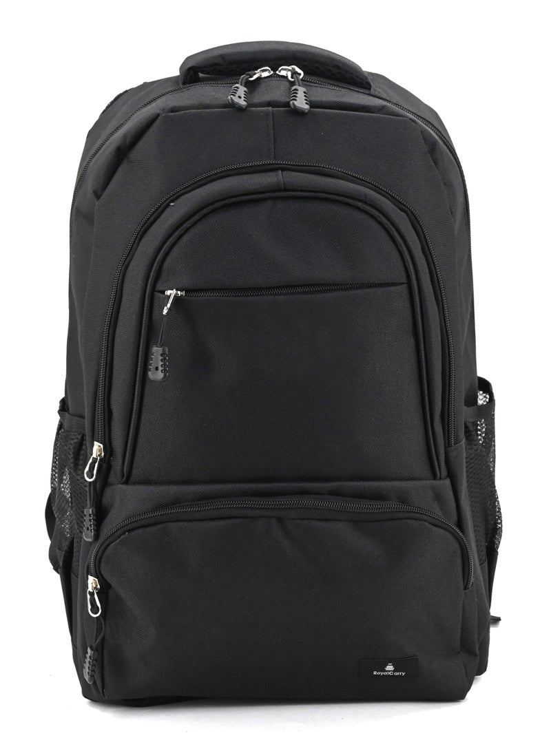 Royal "Royal Carry RC-028 18-Inch Durable Laptop Backpack | Water-Resistant Polyester, Large Anti-Theft Laptop Compartment, Ergonomic Straps, Side & Front Pockets for Work, College & Travel | Stylish Black Laptop Bag" - Image 1