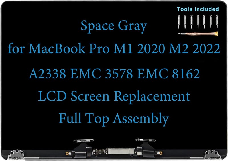 daplinno 13" Screen Replacement for MacBook Pro A2338 M1 2020 M2 2022 EMC 3578 EMC 8162 LCD Display Complete Full Top Assembly Kit (Space Gray) - Image 1