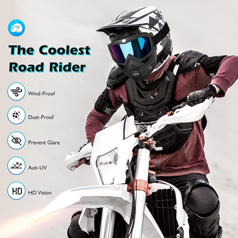 Sounce Anti Scratch Goggle Bike Mask, UV Protective Open Face & Eyewear Windproof Dirt Shield Adjustable Strap Soft Foam Padded Detachable for Cycling Bike Off Road Racing Riding Unisex - Rainbow - Image 3