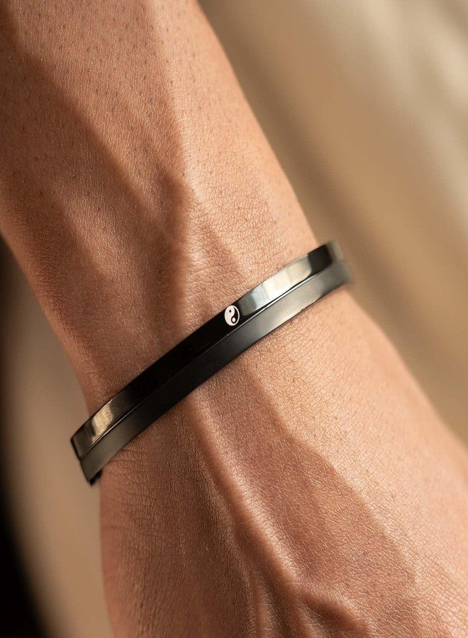 Mesmerize Stainless Steel Sirius Spiritual Kada Bracelets | Bracelet for Men and Boys | Sacred Om, Holy Cross, Balancing Yin Yang, Strength Hanuman Gada Designs| (Yin Yang, M) - Image 2