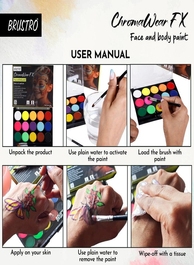Brustro ChromaWear FX Face & Body Paint| 25g,Set of 15 Vibrant Shades|Includes 2 Free Brushes,Skin-Safe,Non-Toxic,Vegan|Face Art,Cosplay,Festivals and Stage Play for Adult and Kids - Image 4
