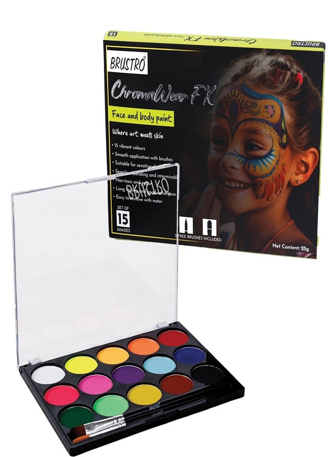 Brustro ChromaWear FX Face & Body Paint| 25g,Set of 15 Vibrant Shades|Includes 2 Free Brushes,Skin-Safe,Non-Toxic,Vegan|Face Art,Cosplay,Festivals and Stage Play for Adult and Kids - Image 2