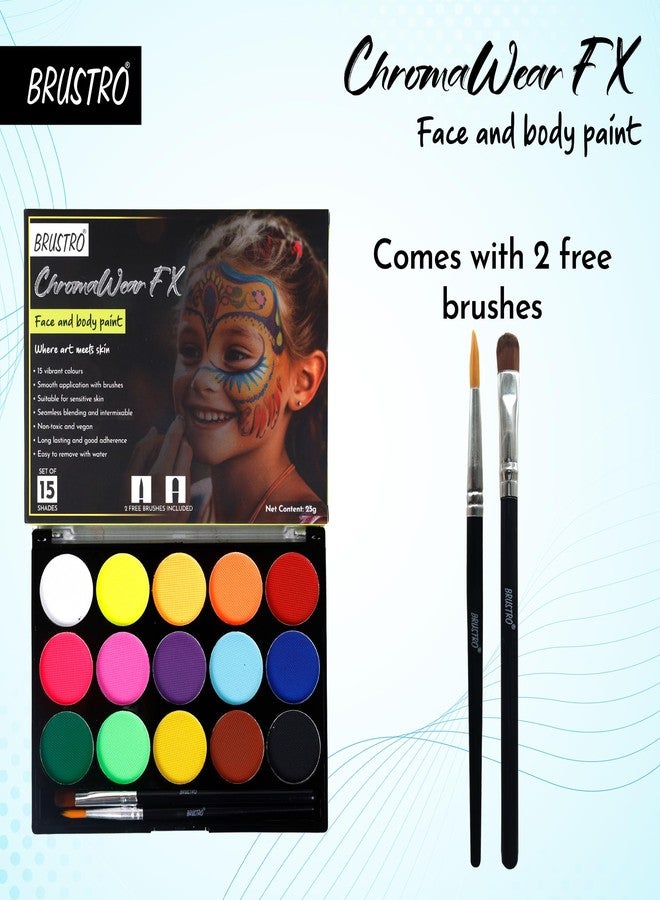 Brustro ChromaWear FX Face & Body Paint| 25g,Set of 15 Vibrant Shades|Includes 2 Free Brushes,Skin-Safe,Non-Toxic,Vegan|Face Art,Cosplay,Festivals and Stage Play for Adult and Kids - Image 5