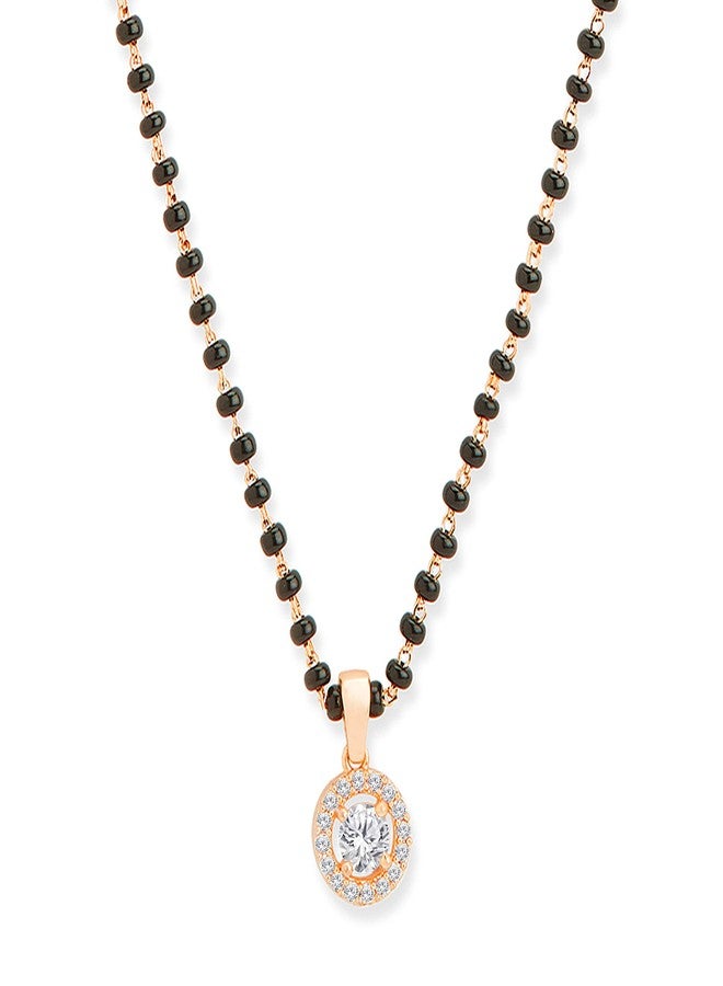MINUTIAE Stylish Pendant Necklace Black Beads For Women With Extendable Chain (Rose Gold) Solitaire Mangalsutra - Image 1