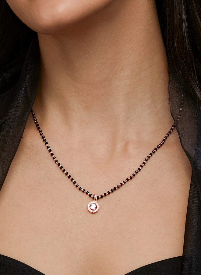 MINUTIAE Stylish Pendant Necklace Black Beads For Women With Extendable Chain (Rose Gold) Solitaire Mangalsutra - Image 5