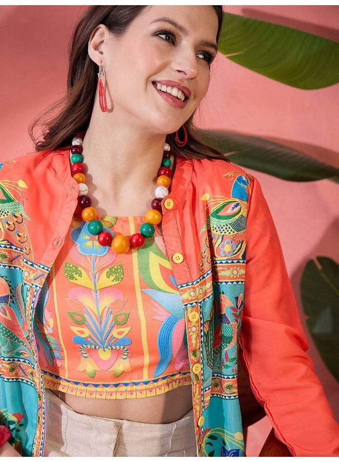 AKS Ethnic Motifs Printed Mandarin Collar Shirt Style Tunic  - Image 2