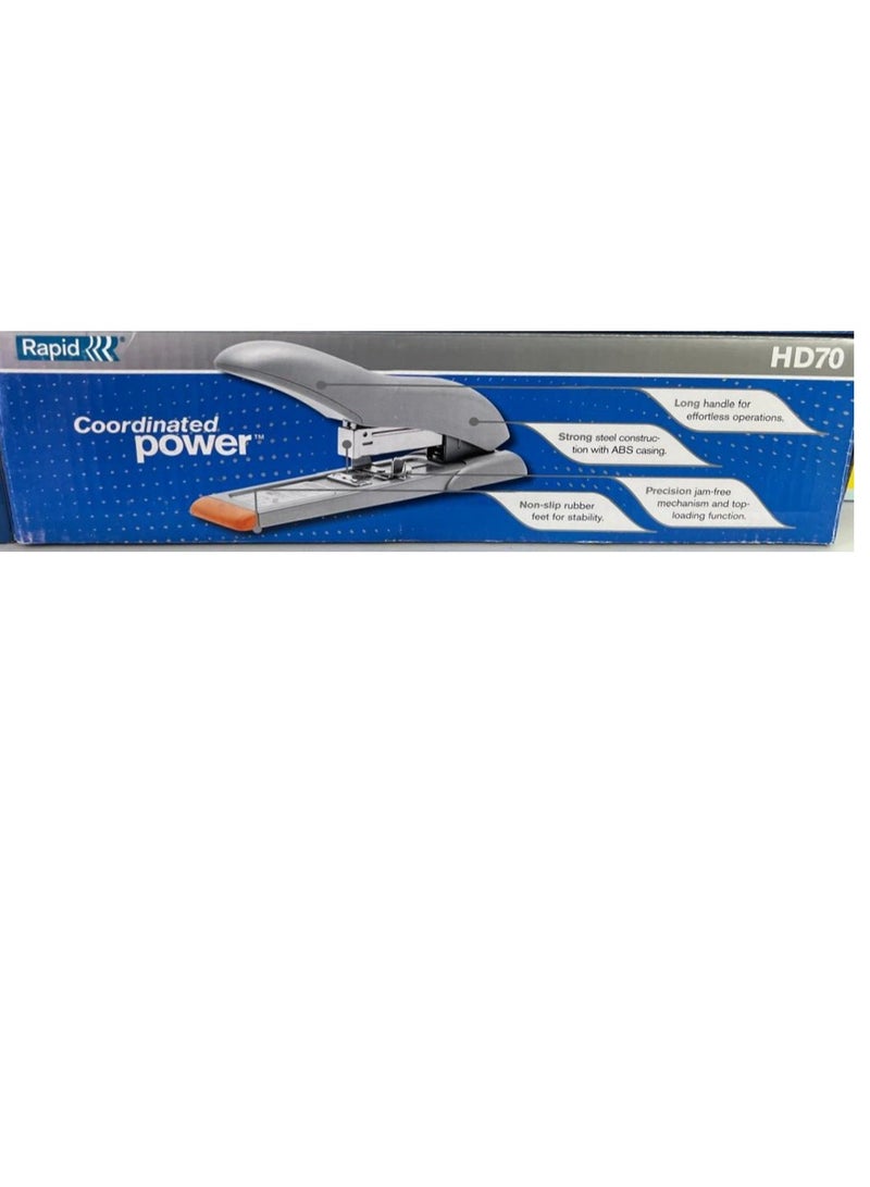 Rapid Fashion HD70 Heavy Duty Stapler 70 Sheet Capacity High Volume Stapling Metal and Plastic Silver/Orange - Image 2