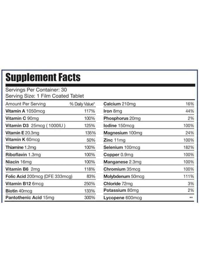 Limitless Man Max – Men’s Daily Multivitamins with 27 Essential Nutrients – Energy, Vitality & Immune Support – Vitamins with Iron, D & B Complex – 30 Tablets - Image 2