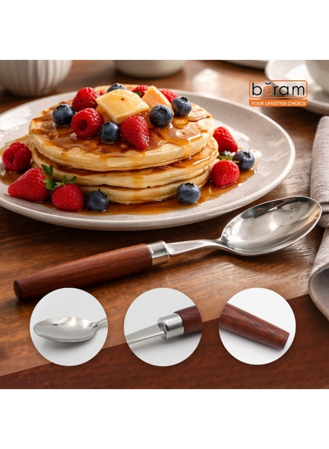 BERAM Woodland Steel Dining Spoon, Premium Quality with Wooden Handles, Mirror Finish, Table Spoon with Mirror Polishing, Kitchen Flatware - Image 3