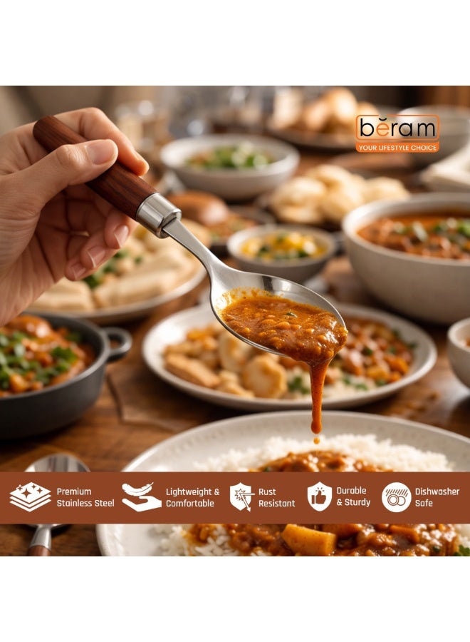 BERAM Woodland Steel Dining Spoon, Premium Quality with Wooden Handles, Mirror Finish, Table Spoon with Mirror Polishing, Kitchen Flatware - Image 4