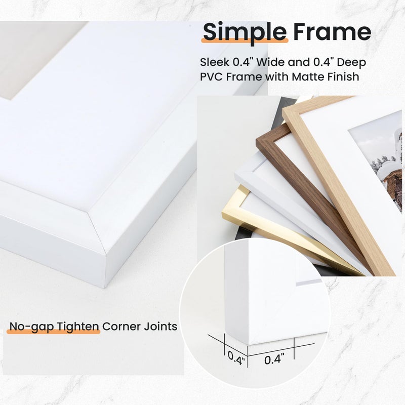 Venusmiles 8x10 inch Picture Frame  8x10 Photo Frames with 5x7 Removable Mat - High Definition Plexiglass - Vertical and Horizontal Display - Wall Hanging Frame - White  3 Pack - Image 5