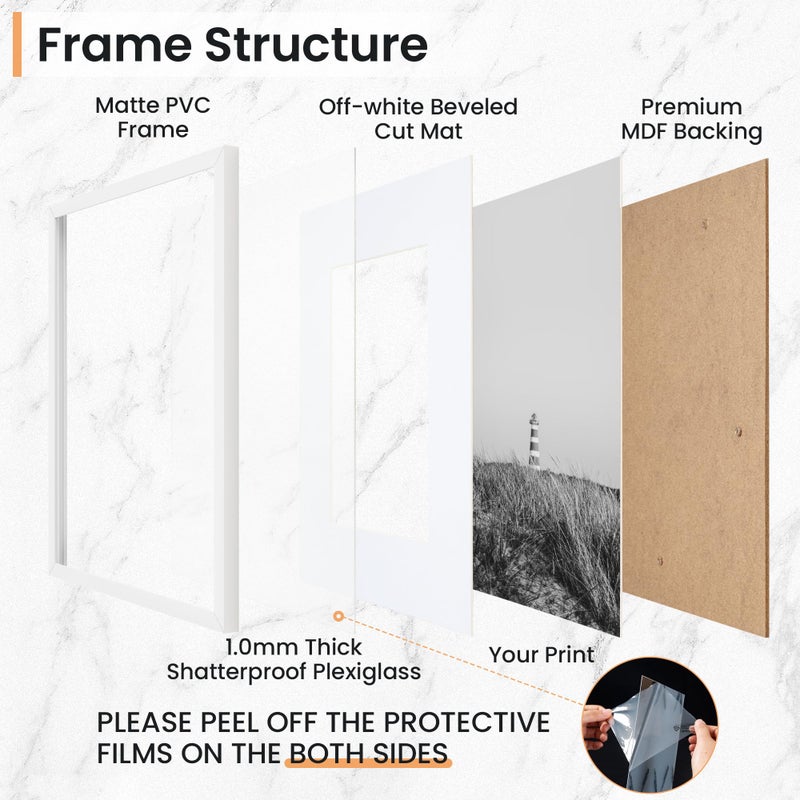 Venusmiles 8x10 inch Picture Frame  8x10 Photo Frames with 5x7 Removable Mat - High Definition Plexiglass - Vertical and Horizontal Display - Wall Hanging Frame - White  3 Pack - Image 4