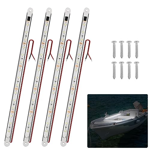 RVZONE LED Boat Interior Lights, Boat Led Strip Lights Marine Waterproof Marine Lighting Strip Night Fishing Lighting for Pontoon, Dinghy, Kayak, Yacht,4 Pcs, White - Image 1