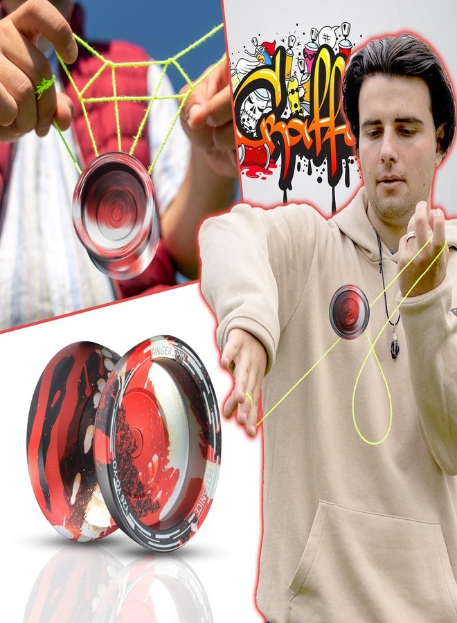 FETESNICE Y26 Professional Butterfly Yo-Yo - Dual Mode Responsive/Unresponsive Finger Spin Yoyo for Kids, Adults & Competition Players | Pro Yo-Yo with 10 Strings + Case & Gloves（Blue Red Sliver） - Image 3