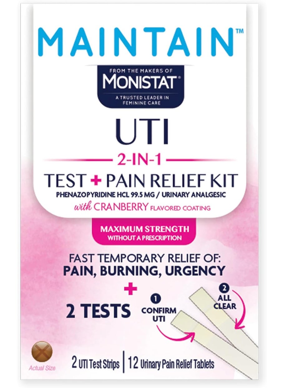 Monistat Monistat Maintain UTI Kit, 2-in-1 Urinary Tract Infection Kit, 2 UTI Test Strips and 12 UTI Pain Relief Tablets 