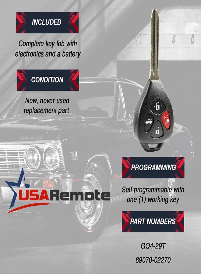 USARemote Car Key Fob Keyless Entry Remote fits 2008-2012 Toyota Avalon & 2008-2010 Corolla (GQ4-29T, 1470A-10T) - Image 3