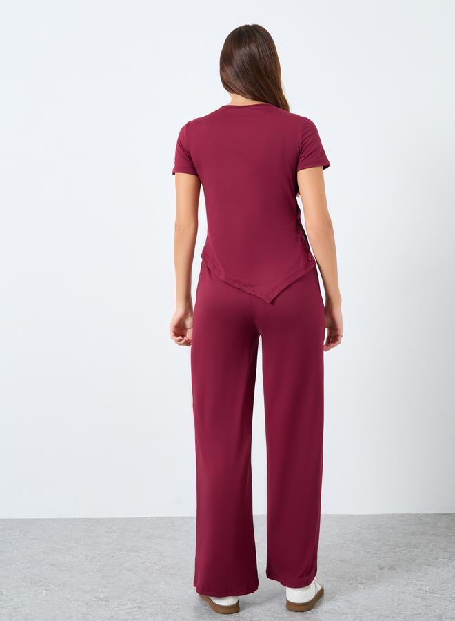 Styli Asymmetric Hem Button Detail Knit Top and Jogger Co-Ords - Image 5