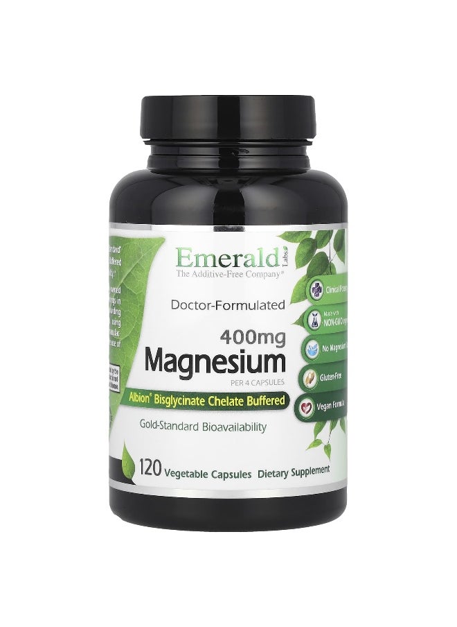 Emerald Laboratories Emerald Laboratories, Magnesium, 400 mg, 120 Vegetable Capsules (100 mg per Capsule)  - Image 1