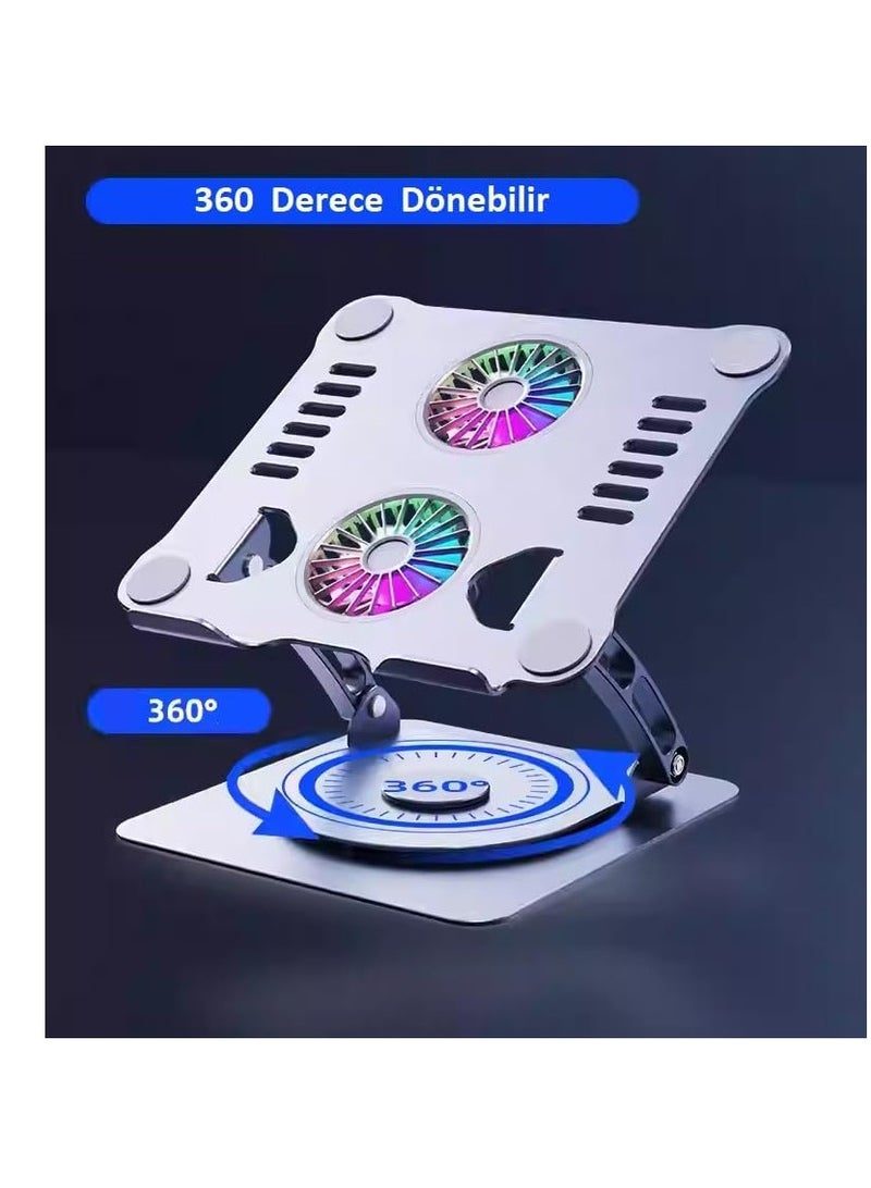 Premium Series 360 Degree Rotating Metal RGB Space Laptop Stand Dual Fan Aluminum Notebook Holder 11-17 Inch  - Image 3