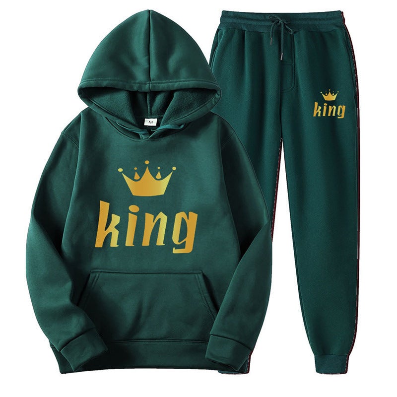 Couples Hoodie  Sweatpants Set Autumn Green-king 