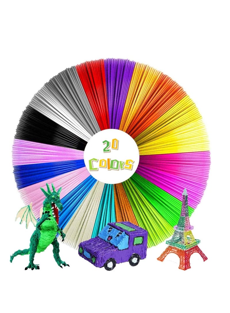 JAJEEK 3D Pen Filament Refills – 1.75mm PLA, 20 Unique Colors (Metallic, Fluorescent, Solid), 5M Each – Eco-Friendly, Bubble-Free, Universal Compatibility for 3D Pens & Printers - Image 1