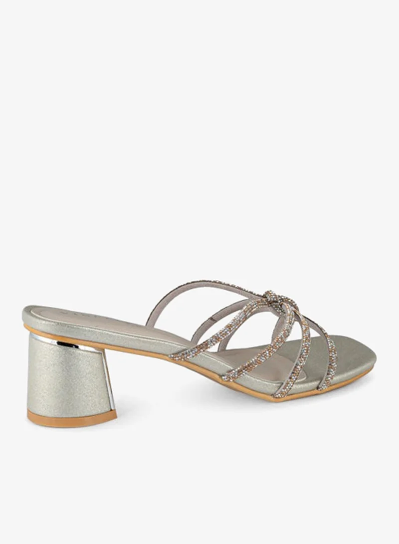 Vincci Gold Women Multi Strap Mid Heel Sandals for Women | Best Price UAE