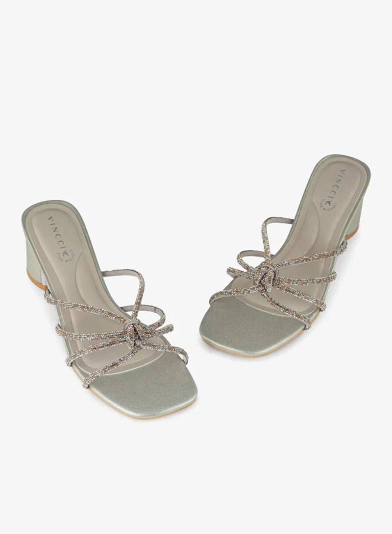 Vincci Gold Women Multi Strap Mid Heel Sandals for Women | Best Price UAE