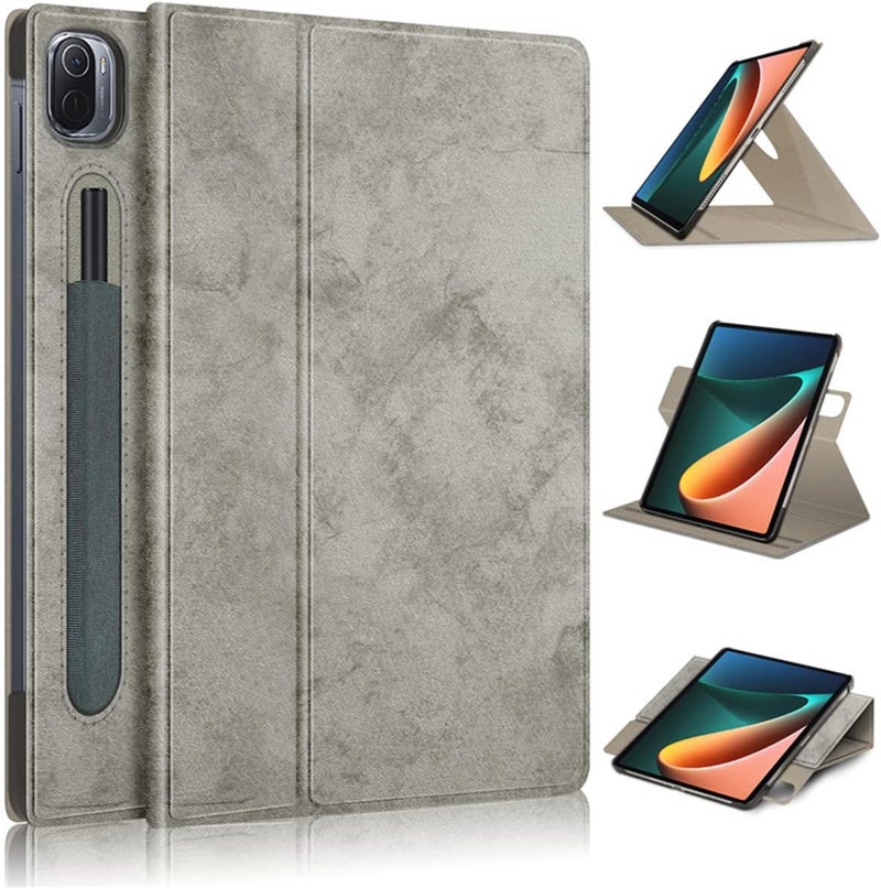 KASTWAVE Case For Xiaomi Mi Pad 5 Case, For Mi Pad 5 Pro Case, Elastic Strap Pen Holder Stand Auto Sleep & Wake Up Function Cover，Pu Leather Tablet Cases For Xiaomi Mi Pad 5 Pro Case-Gray - Image 1