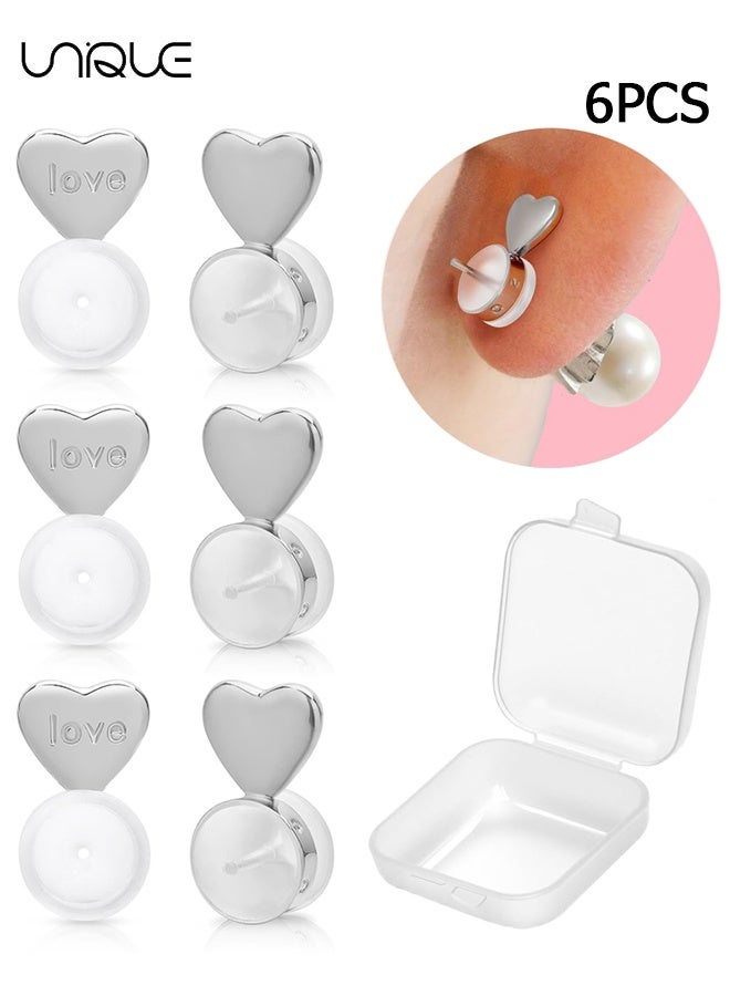 يونيك 6 قطع من دعامات الأقراط الفضية للأقراط الثقيلة للنساء، دعم للأذن للأقراط الثقيلة - سدادات خلفية للأقراط مع علبة - داعم ووقف للأقراط للارتداء المريح - Image 1