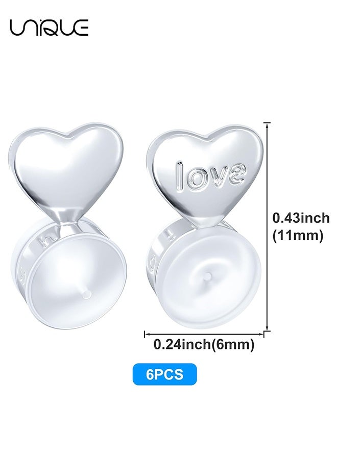 يونيك 6 قطع من دعامات الأقراط الفضية للأقراط الثقيلة للنساء، دعم للأذن للأقراط الثقيلة - سدادات خلفية للأقراط مع علبة - داعم ووقف للأقراط للارتداء المريح - Image 2