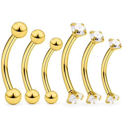 Ocptiy 16G Gold Rook Eyebrow Piercing jewelry Daith Earring Stainles Surgical Steel Curved Barbell Vertical Labret Lip Snake Frog Eye Tongue Belly Button Ring Piercing Jewelry Men Women 6mm 8mm 10mm - Image 1
