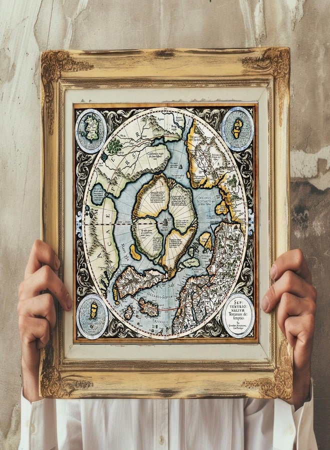 ArtCantHurtU Mercators 1595 Iconic Map of the North Pole Regions - Flat Earth Print - Wall Art Poster Gift - Ancient Old Vintage Antique Look - Rolled Picture Artwork Classroom Decor Unframed (11"x12") - Image 1