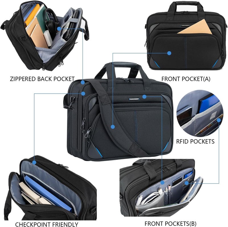 KROSER Laptop Bag 17.3 Inch Premium Laptop Briefcase, Expandable Laptop Shoulder Messenger Bag Durable Computer Case - Image 5