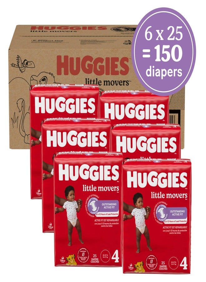 Huggies Size 4 Diapers, Little Movers Baby Diapers, Size 4 (22-37 lbs), 150 Count (6 Packs of 25), Packaging May Vary - Image 2