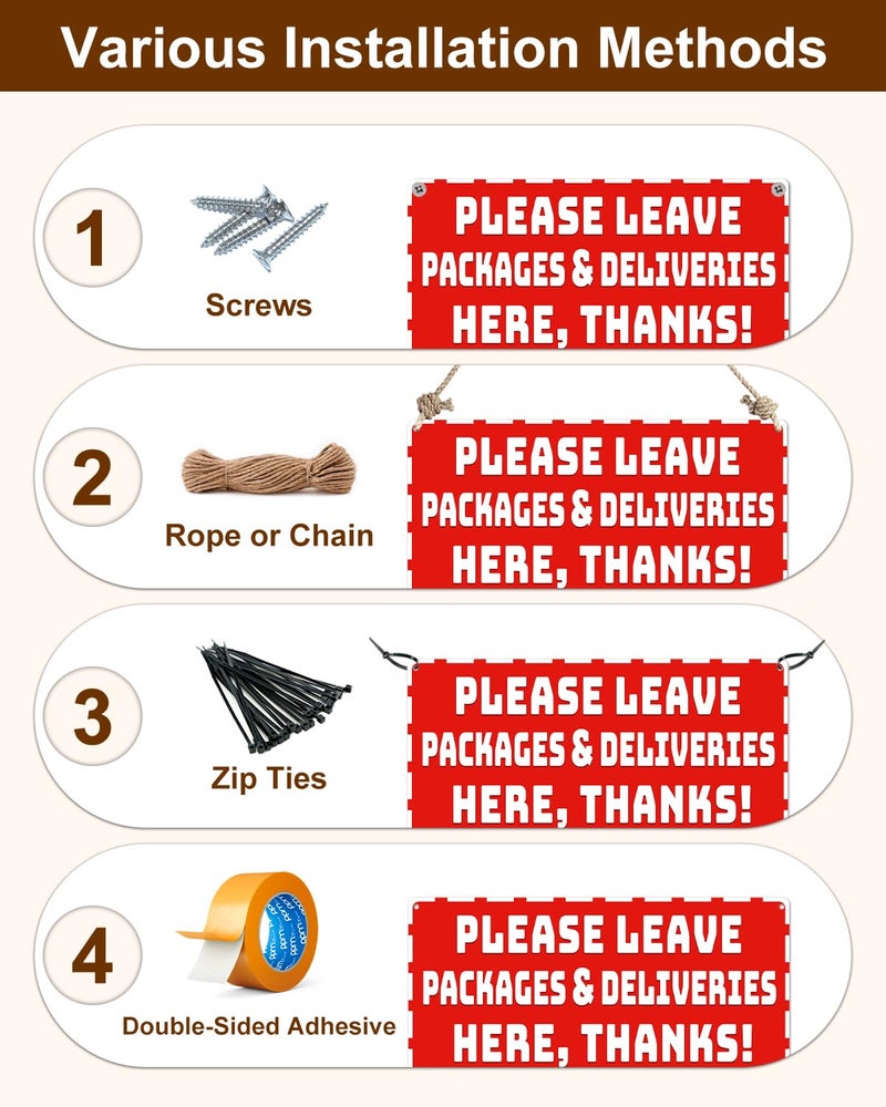 Piemow Package Delivery Metal Sign, Please Leave Packages & Deliveries Here Thanks, Weather Resistant Red Aluminum Delivery Instructions for House Yard Front Door Box Outdoor Use 8×12 Inch - Image 5