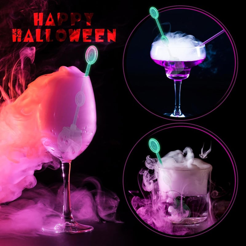 Potchen 20 Pcs Halloween Dry Ice Swizzle Sticks, Skull Shape Plastic Stir Sticks Glow in the Dark Cocktail Beverage Drink Stirrers for Smokey Drinks Coffee Mix Home Bar Party Decoration - Image 5