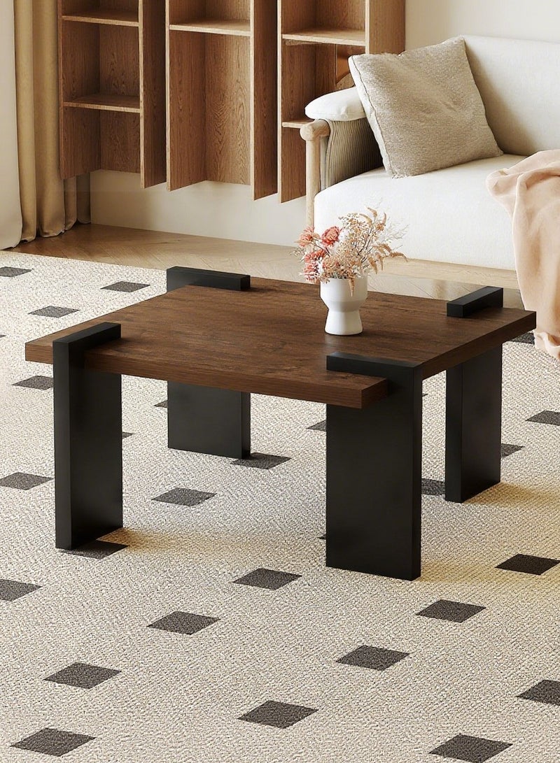 WALALLA Mid Century Modern Coffee Table, Square Black Coffee Table for Living Room, Small Coffee Tables for Farmhouse Home Bedroom Living Room Office,Black+Walnut,85*85*40 cm - Image 1