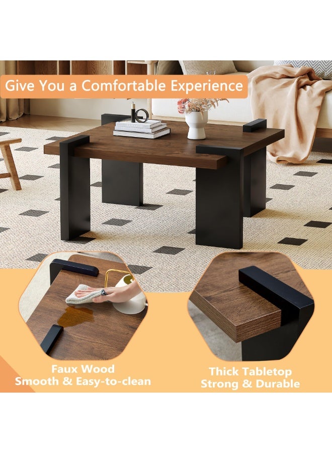 WALALLA Mid Century Modern Coffee Table, Square Black Coffee Table for Living Room, Small Coffee Tables for Farmhouse Home Bedroom Living Room Office,Black+Walnut,85*85*40 cm - Image 3