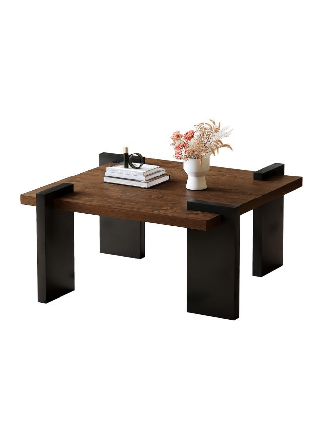 WALALLA Mid Century Modern Coffee Table, Square Black Coffee Table for Living Room, Small Coffee Tables for Farmhouse Home Bedroom Living Room Office,Black+Walnut,85*85*40 cm - Image 5